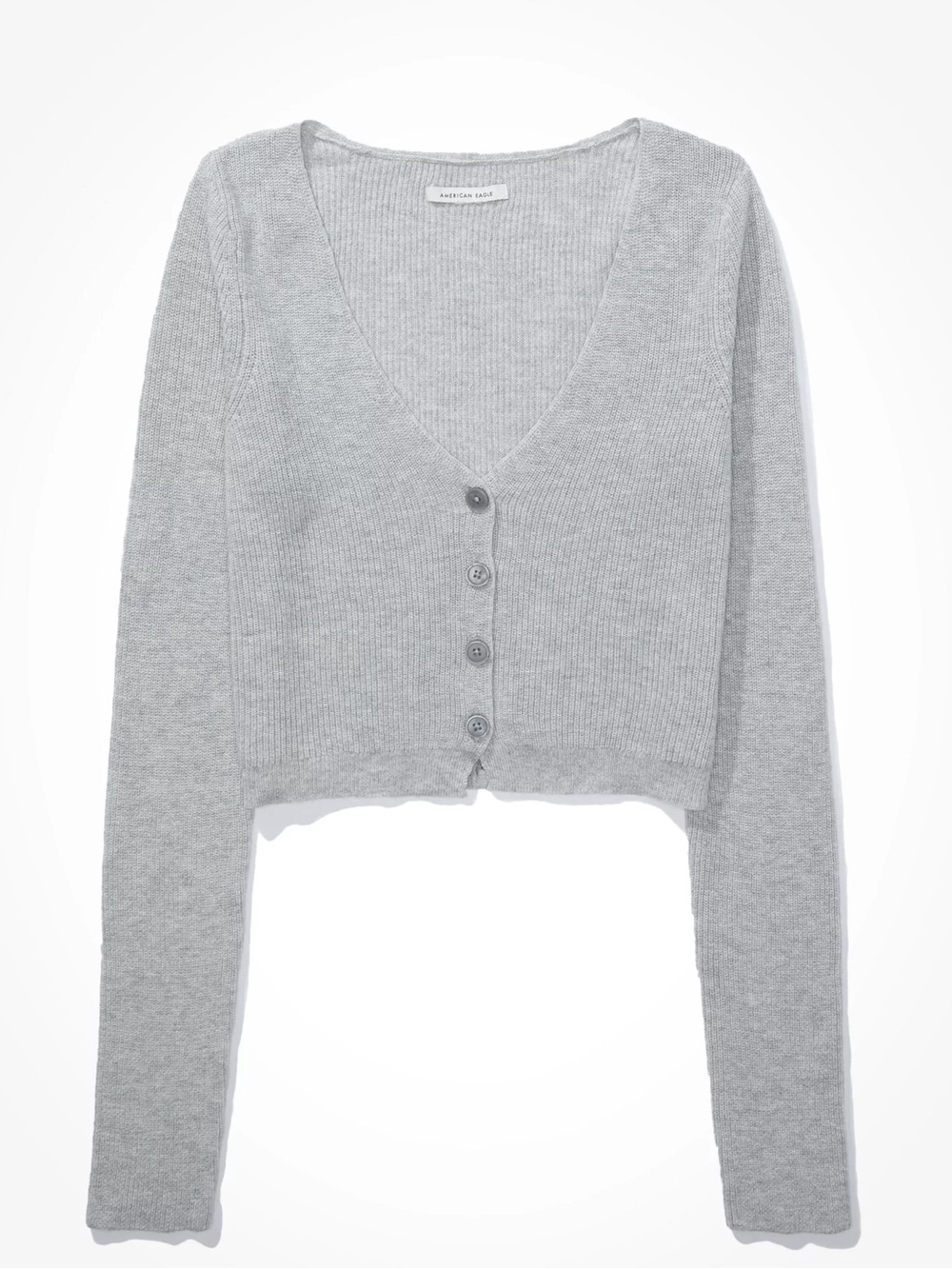 American Eagle Outfitters Gray Ribbed Cropped Button-Front Cardigan